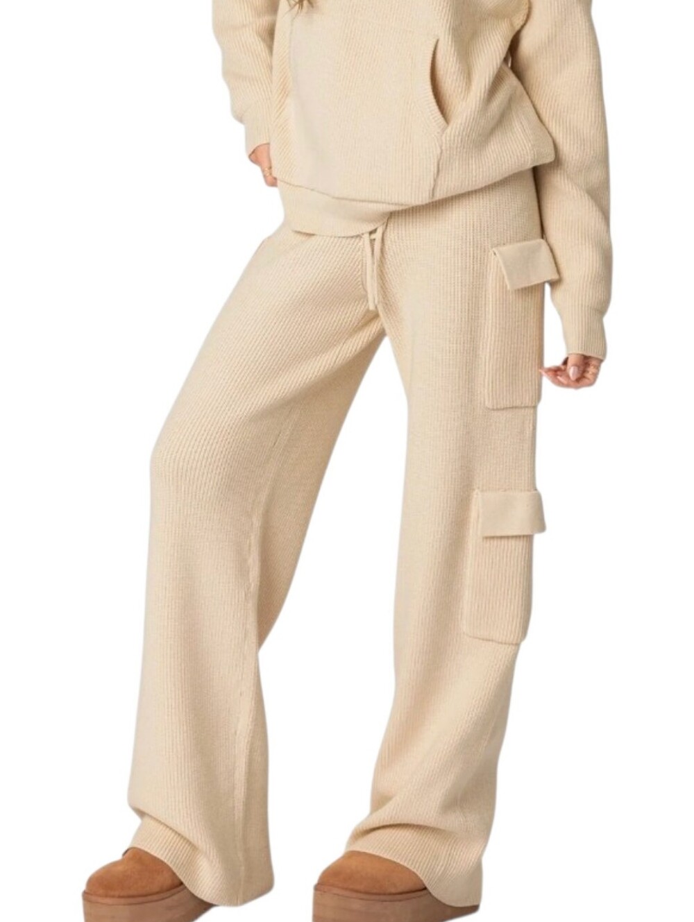 Edikted XL Wynter Cargo Sweater Pants Cream Wide Leg Utility Y2k Streetwear
